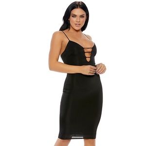 Strappy Midi Dress with Plunging Neckline - Black